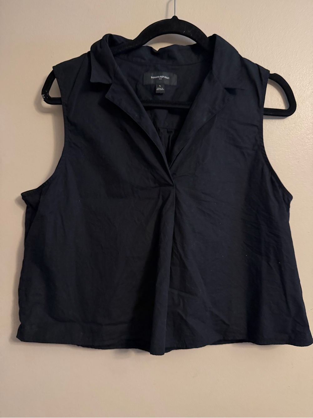 Banana Republic Sleeveless Black V-Neck Collared Top